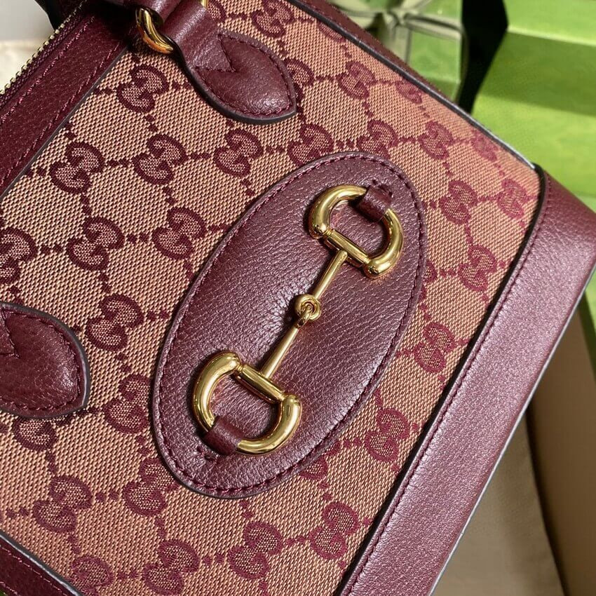 Gucci Horsebit 1955 GG Mini Bag 677212 in Burgundy GG Canvas