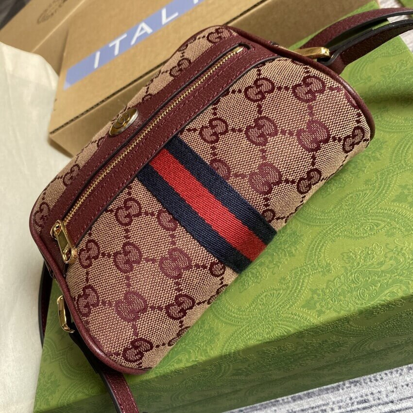 Gucci Ophidia Mini Bag With Web 517350 Burgundy