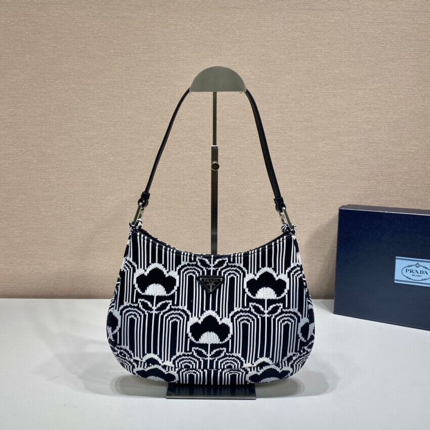 Prada Cleo Jacquard Knit and Leather Bag 1BC499