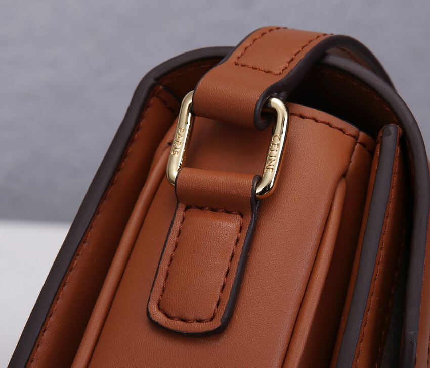 Celine Teen Triomphe Bag in Textile and Natural Calfskin 188882 Tan/White