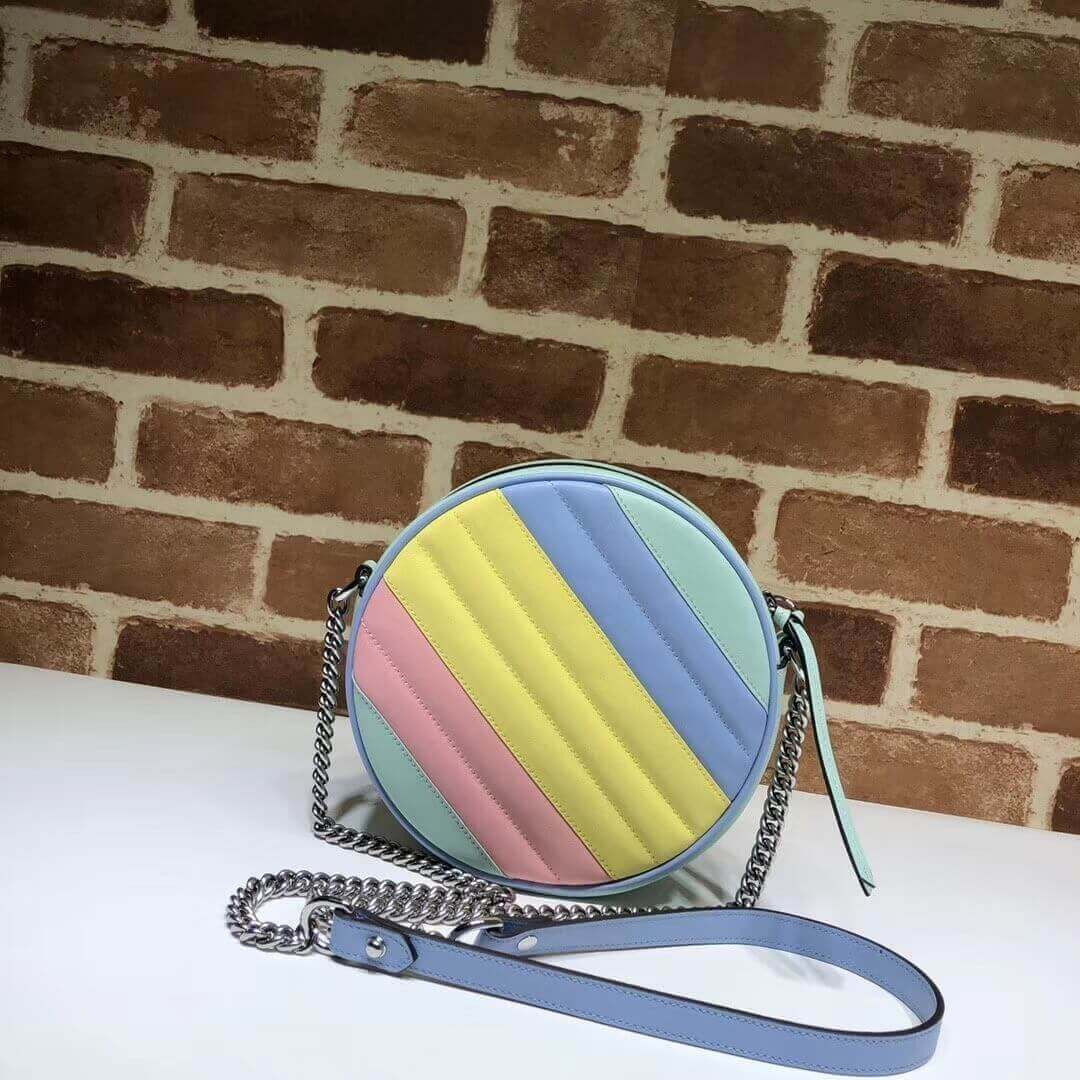 Gucci GG Marmont Mini Round Shoulder Bag In Pastel And Rainbow 550154