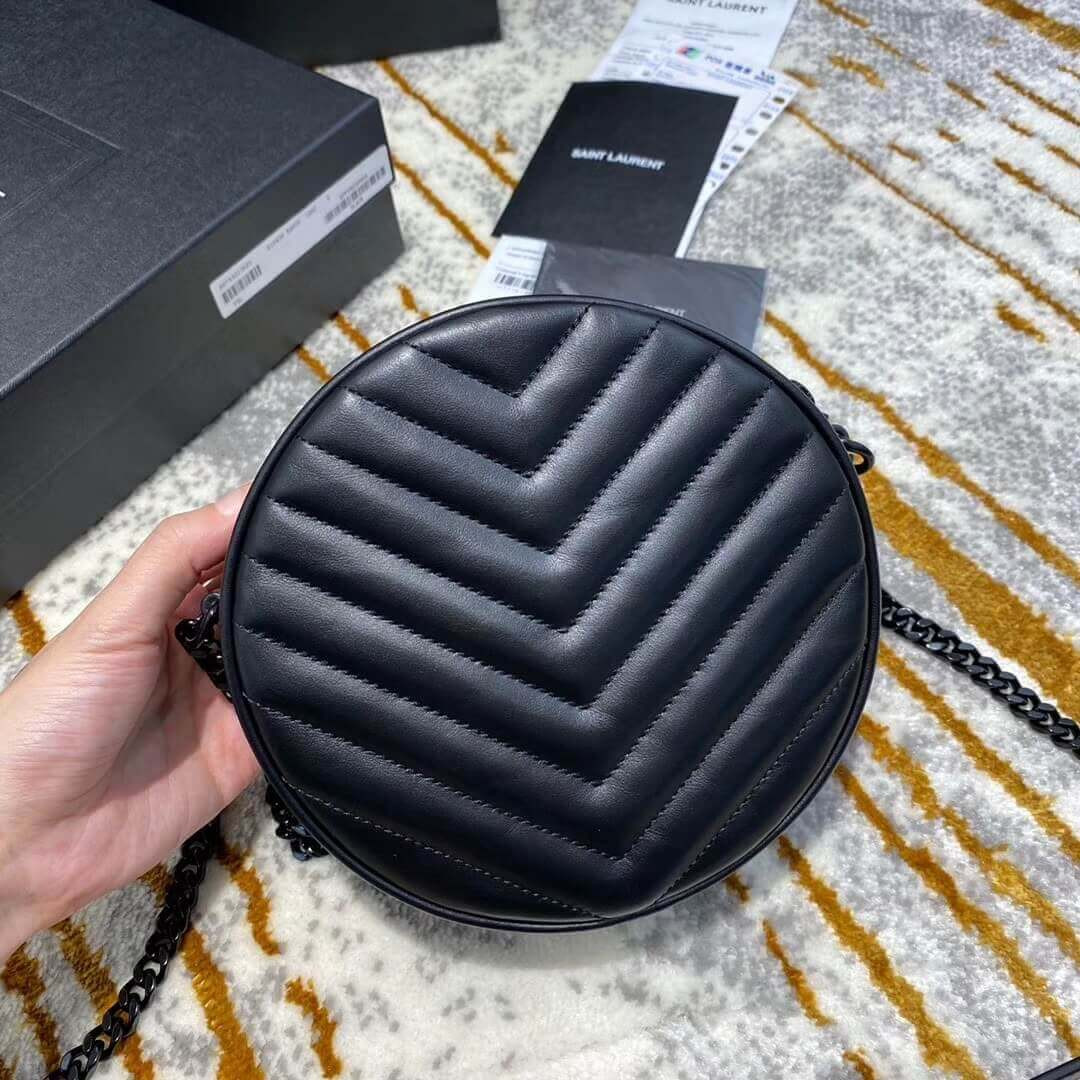 Saint Laurent Vinyle Round Camera Bag In Chevron-quilted Smooth Leather 6104361