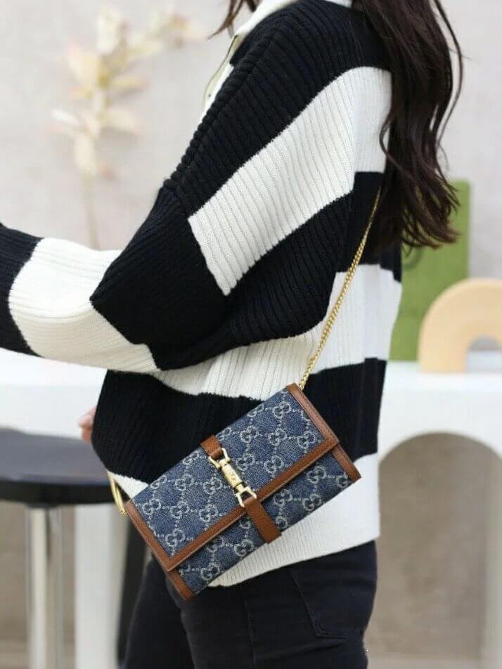 Gucci Jackie 1961 Chain Wallet 652681 in Blue Denim