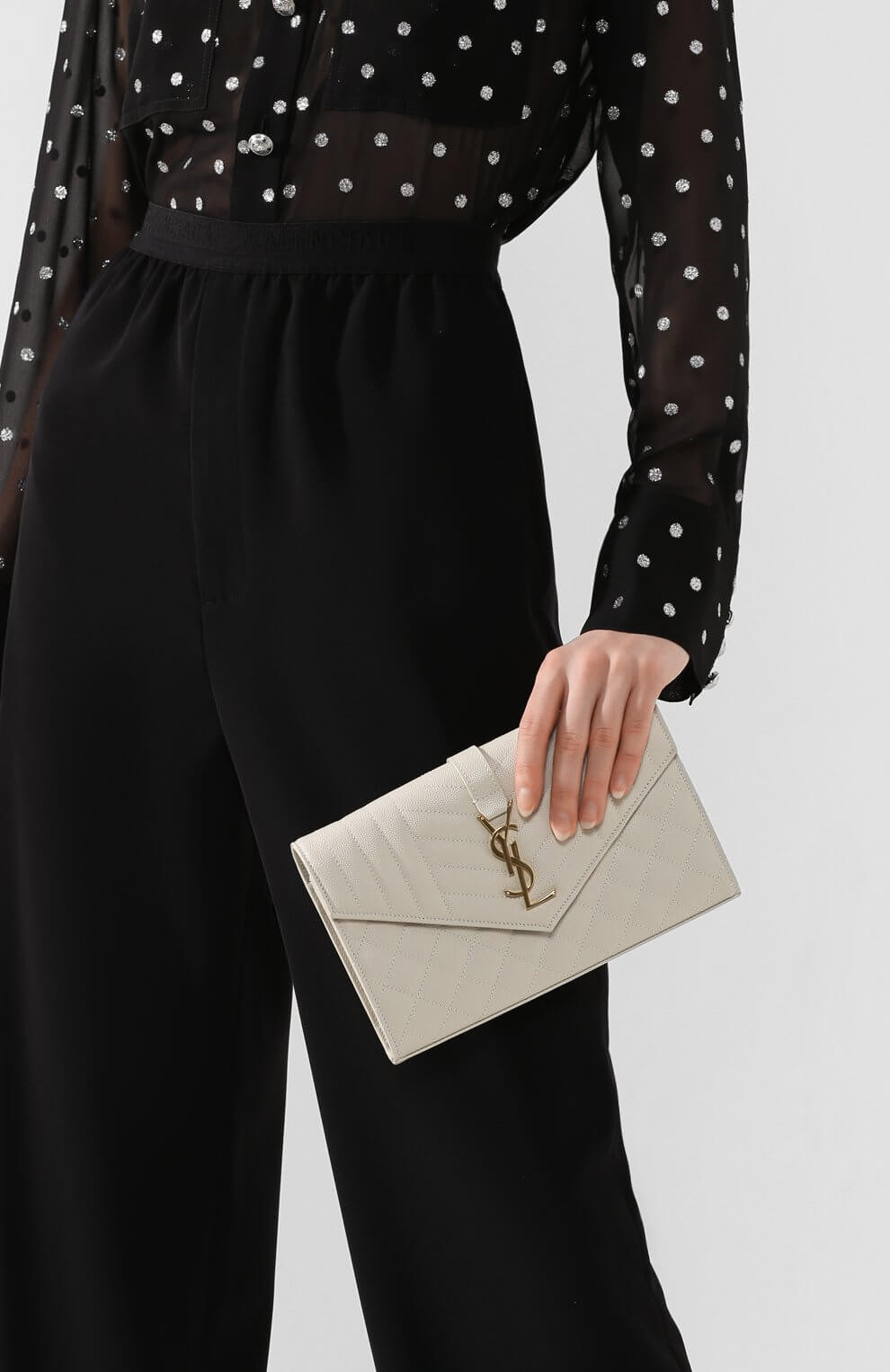 YSL Saint Laurent Monogram Chain Wallet In Mix Matelasse Grain Leather 620280