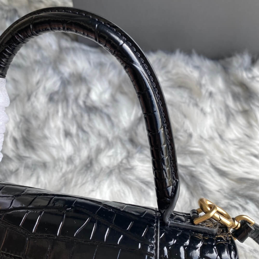 Balenciaga Hourglass S Croc-Effect Leather Tote