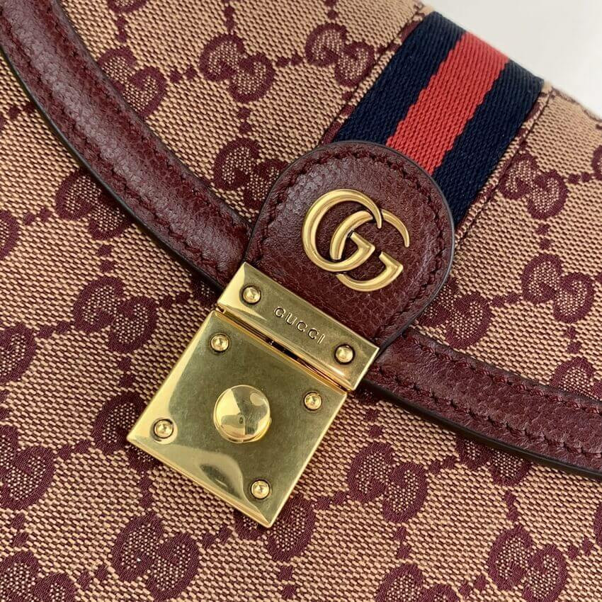 Gucci Ophidia Small Top Handle Bag With Web 651055 Burgundy