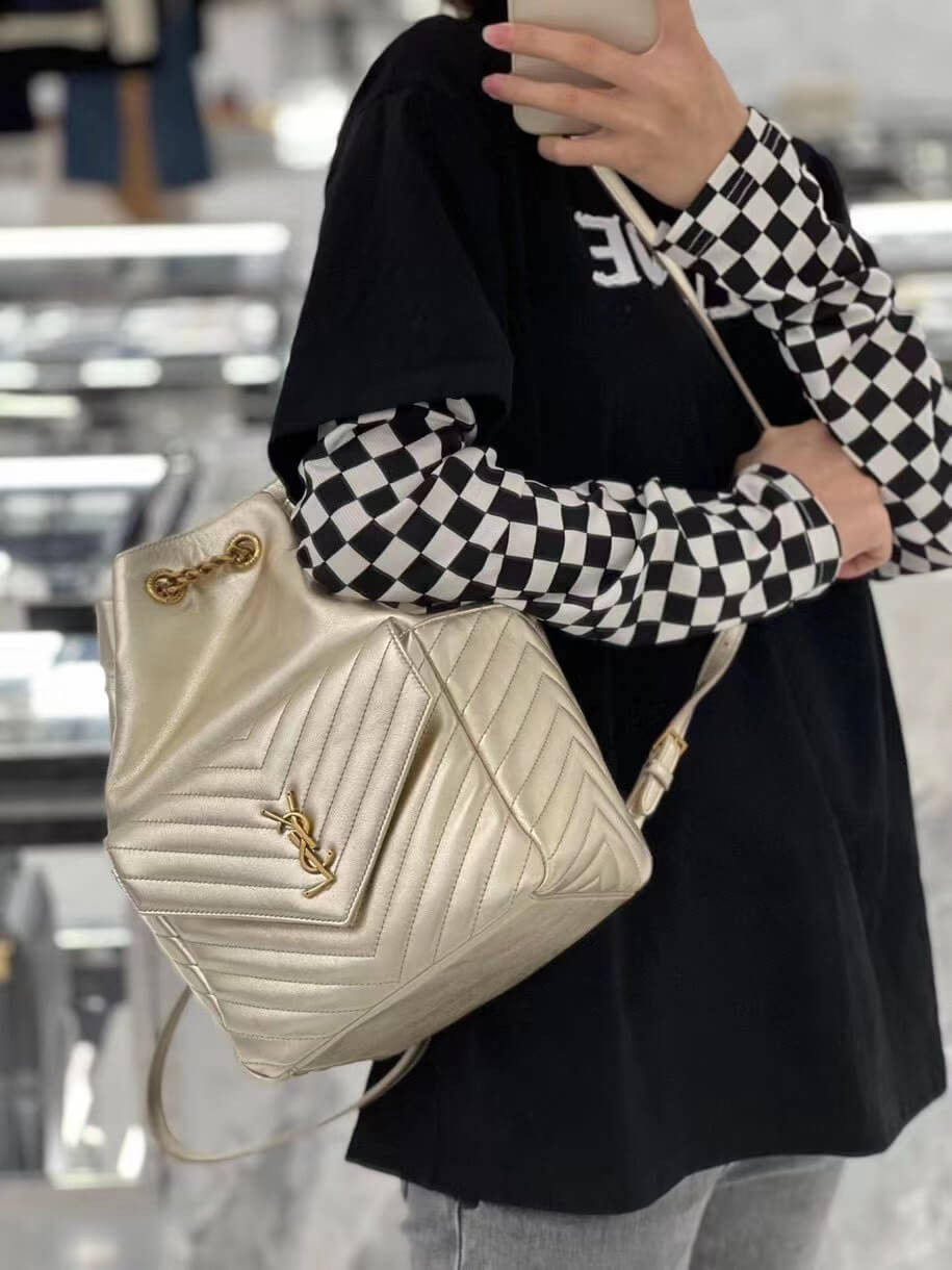 YSL Saint Laurent Joe Backpack 672609 In Champagne Gold Lambskin