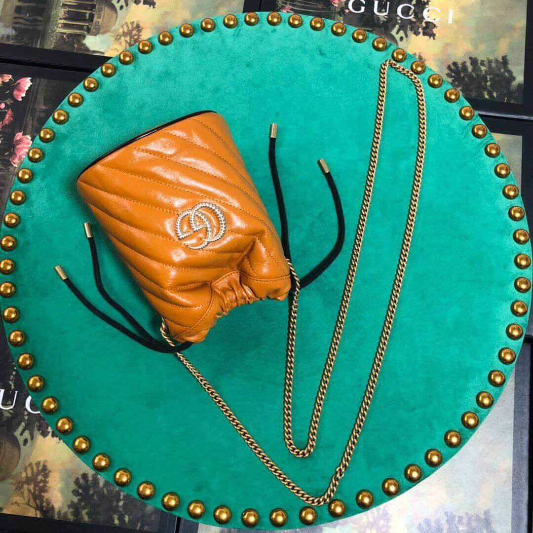 Gucci GG Marmont Mini Bucket Bag 575163 Cognac