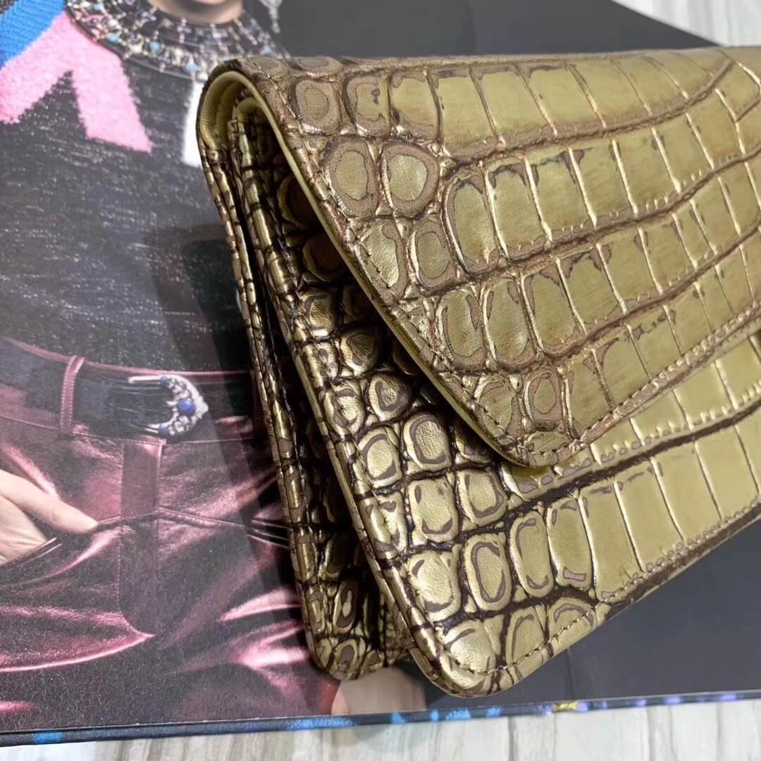 Chanel Metallic Crocodile Embossed Clutch AS0857