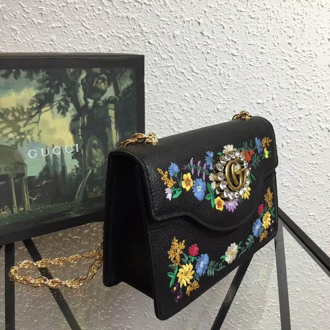Gucci Floral Embroidered Small Leather Shoulder Bag 499617