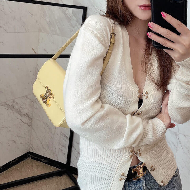 Celine Triomphe Shoulder Bag In Shiny Calfskin 194143 Papyrus