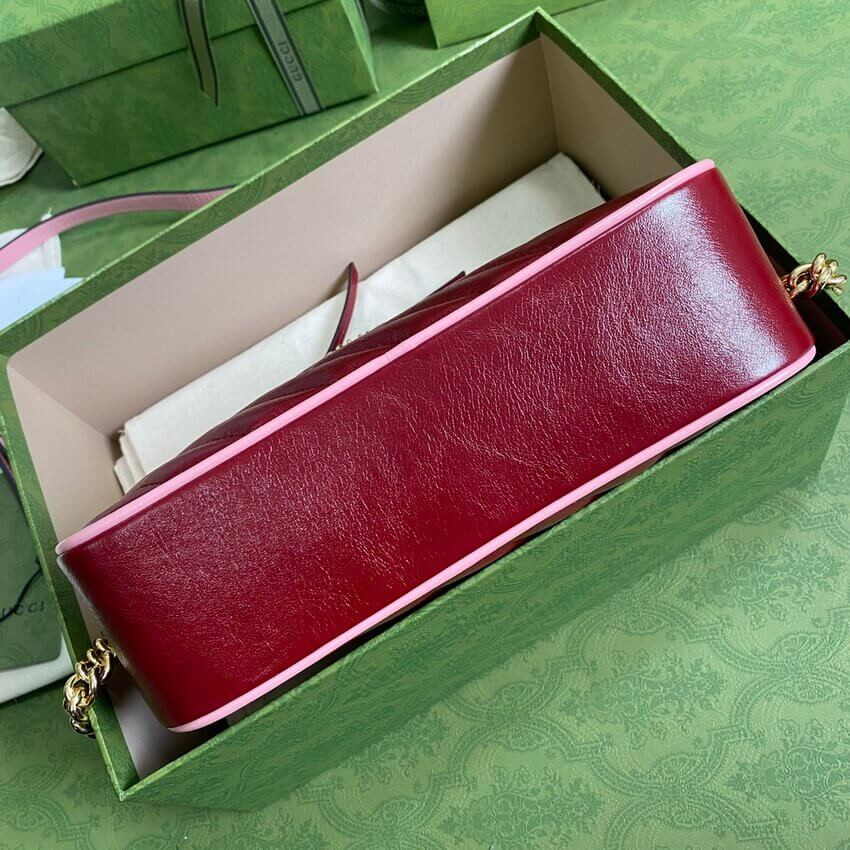 Gucci GG Marmont Small Shoulder Bag 447632 Red and Emerald Leather