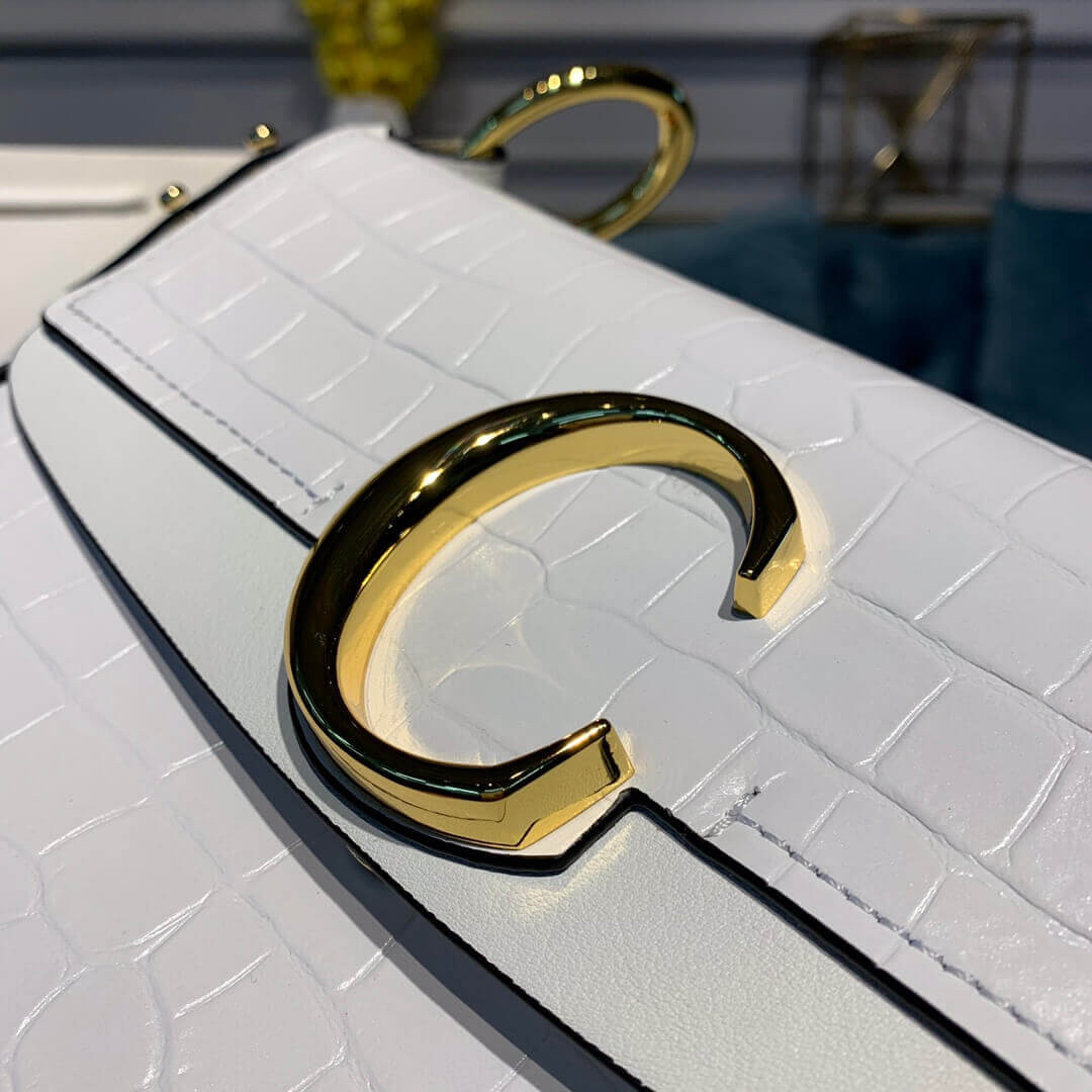 Chloe C Small Double Carry Bag In Embossed Croco A871