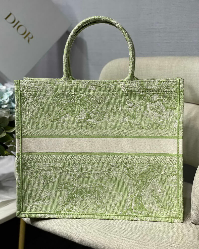 Dior Book Tote Lime Toile de Jouy Reverse Embroidery M1286