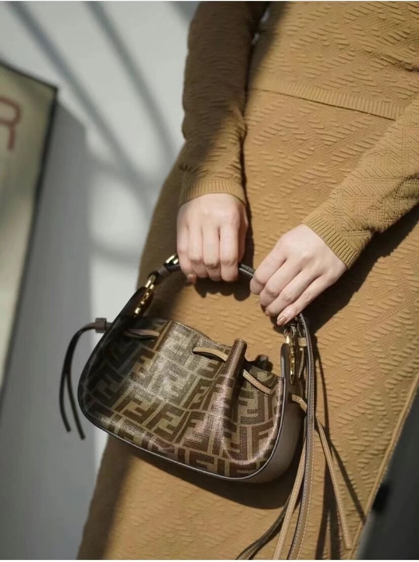 Fendi Pomodorino Brown FF Fabric Mini Bag 8BS059