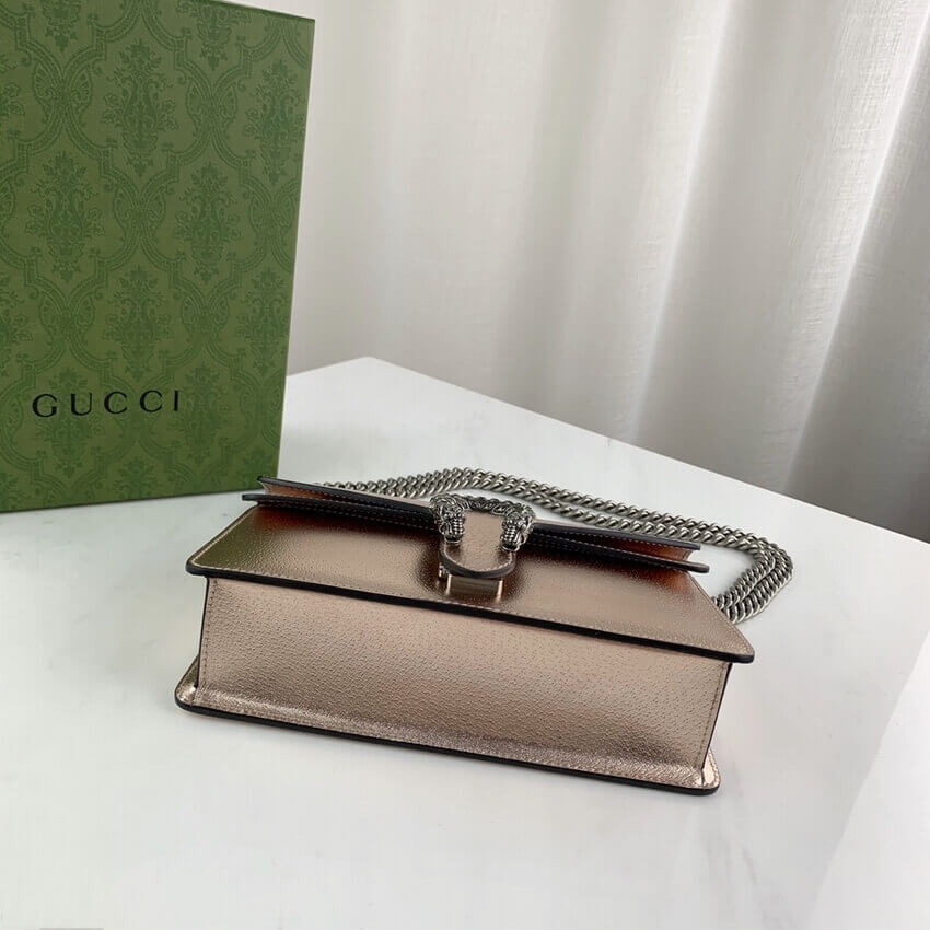 Gucci Dionysus Small Shoulder Bag in Rose Gold Lame Leather 499623