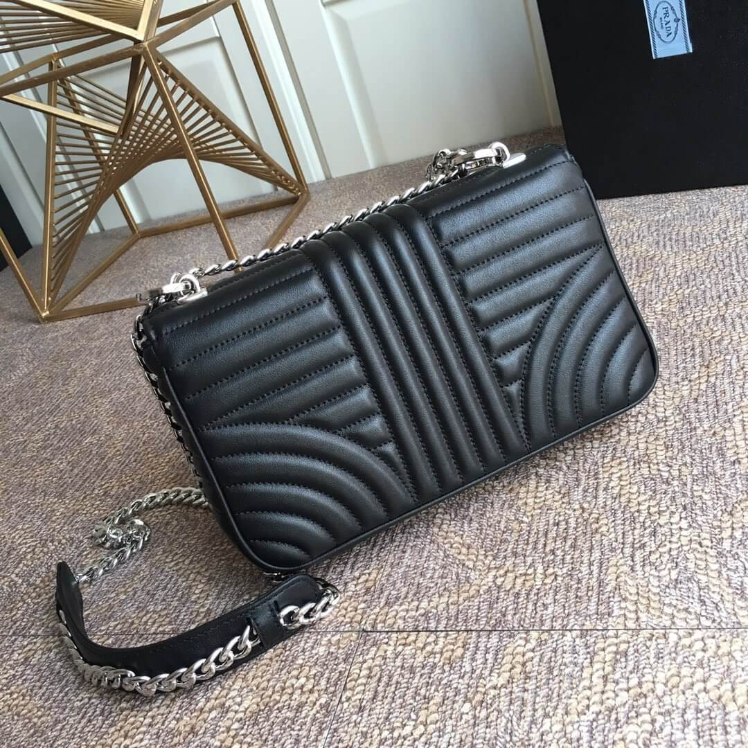 Prada Diagramme Medium Leather Bag 1BD108 Silver Hardware