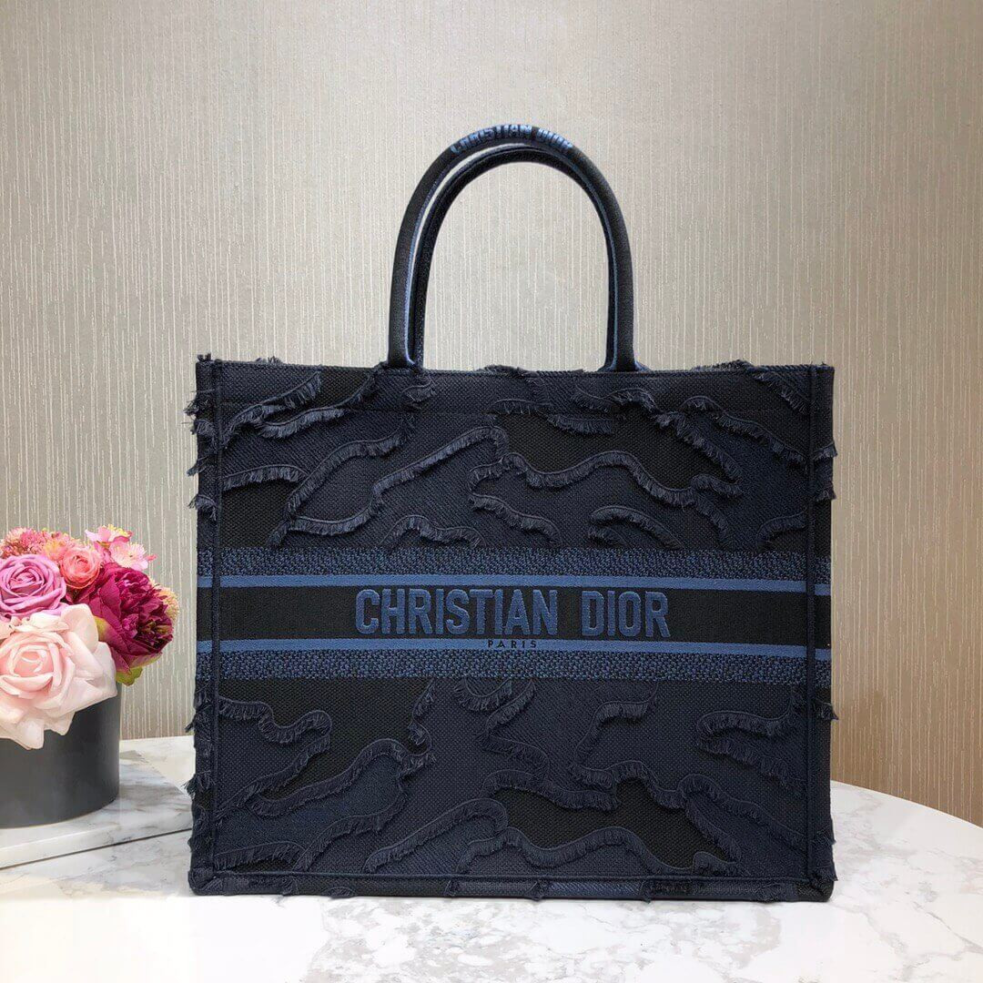 Christian Dior Book Tote Blue Camouflage Embroidery M1286