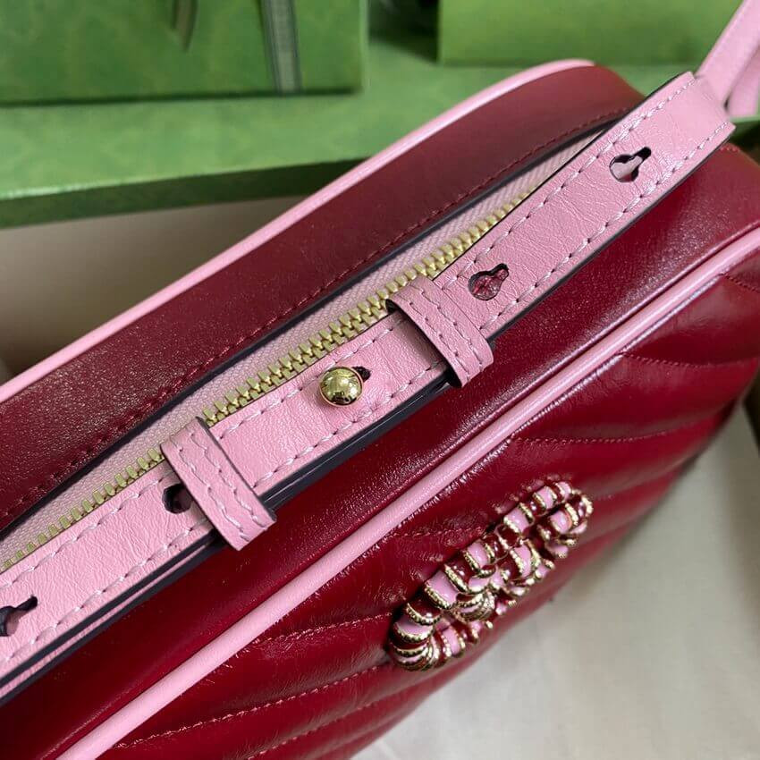 Gucci GG Marmont Small Shoulder Bag 447632 Red and Emerald Leather