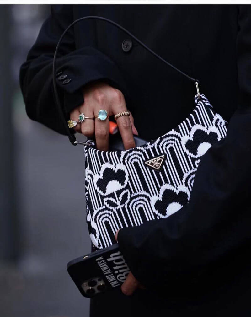 Prada Cleo Jacquard Knit and Leather Bag 1BC499