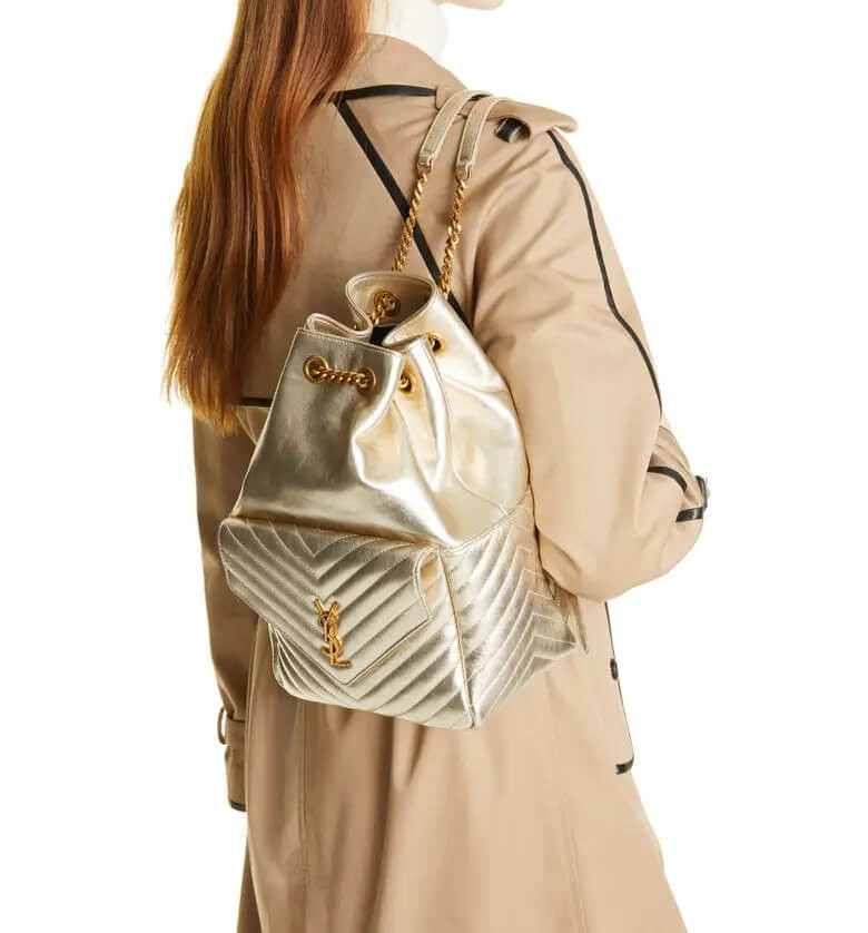 YSL Saint Laurent Joe Backpack 672609 In Champagne Gold Lambskin