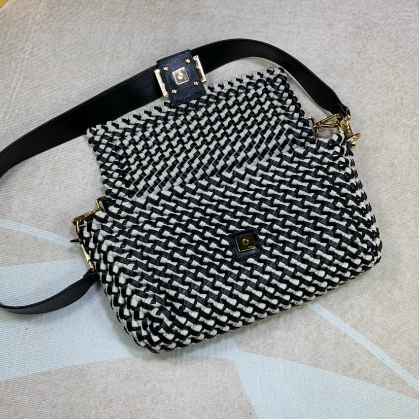 Fendi Baguette in Black Leather and White Fabric 2032