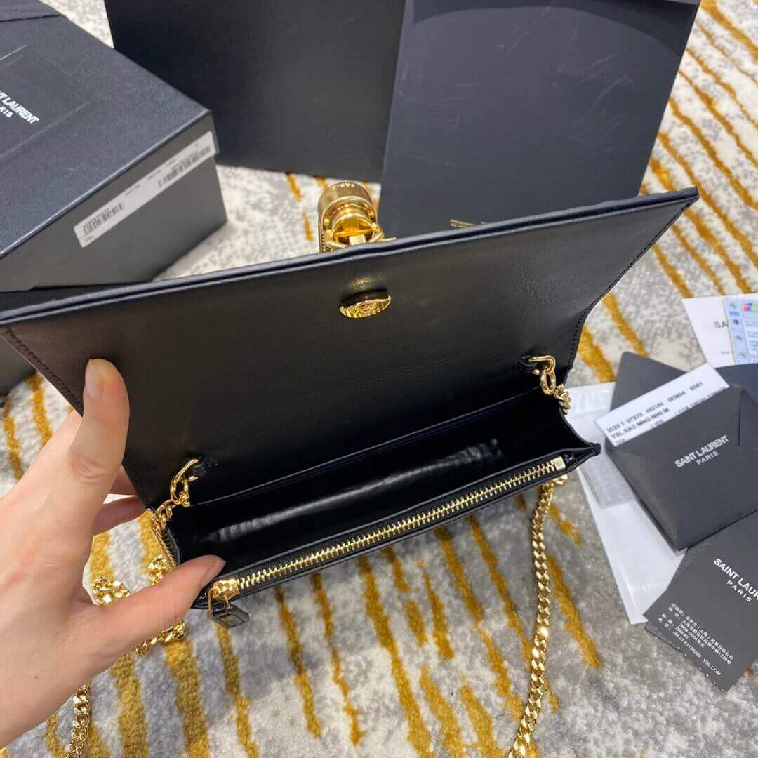 YSL Saint Laurent Kate Chain Wallet With Tassel In Crocodile Embossed Leather 452159