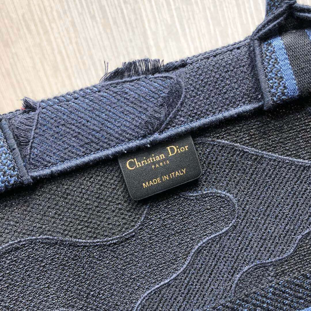 Christian Dior Book Tote Blue Camouflage Embroidery M1286