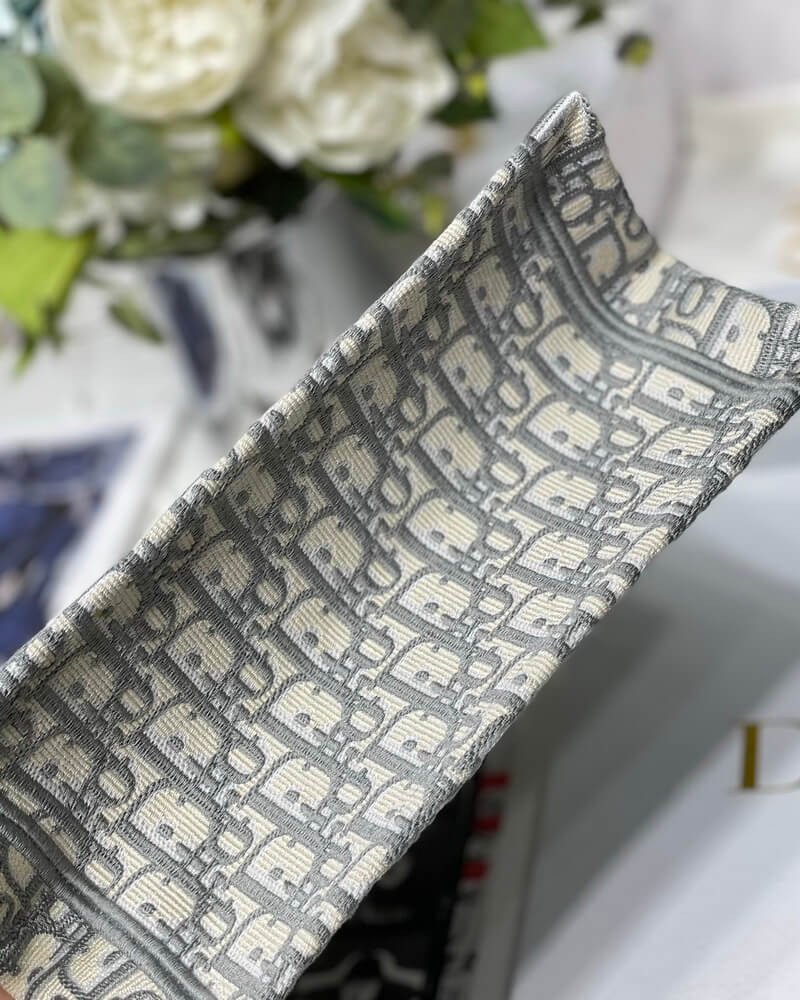 Christian Dior Small Book Tote Bag 26cm Oblique Embroidery Gray