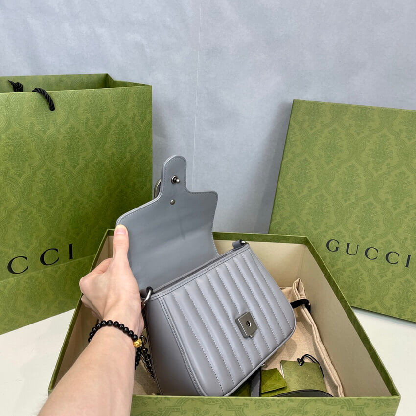 Gucci GG Marmont Grey Matelasse Leather Mini Top Handle Bag 583571
