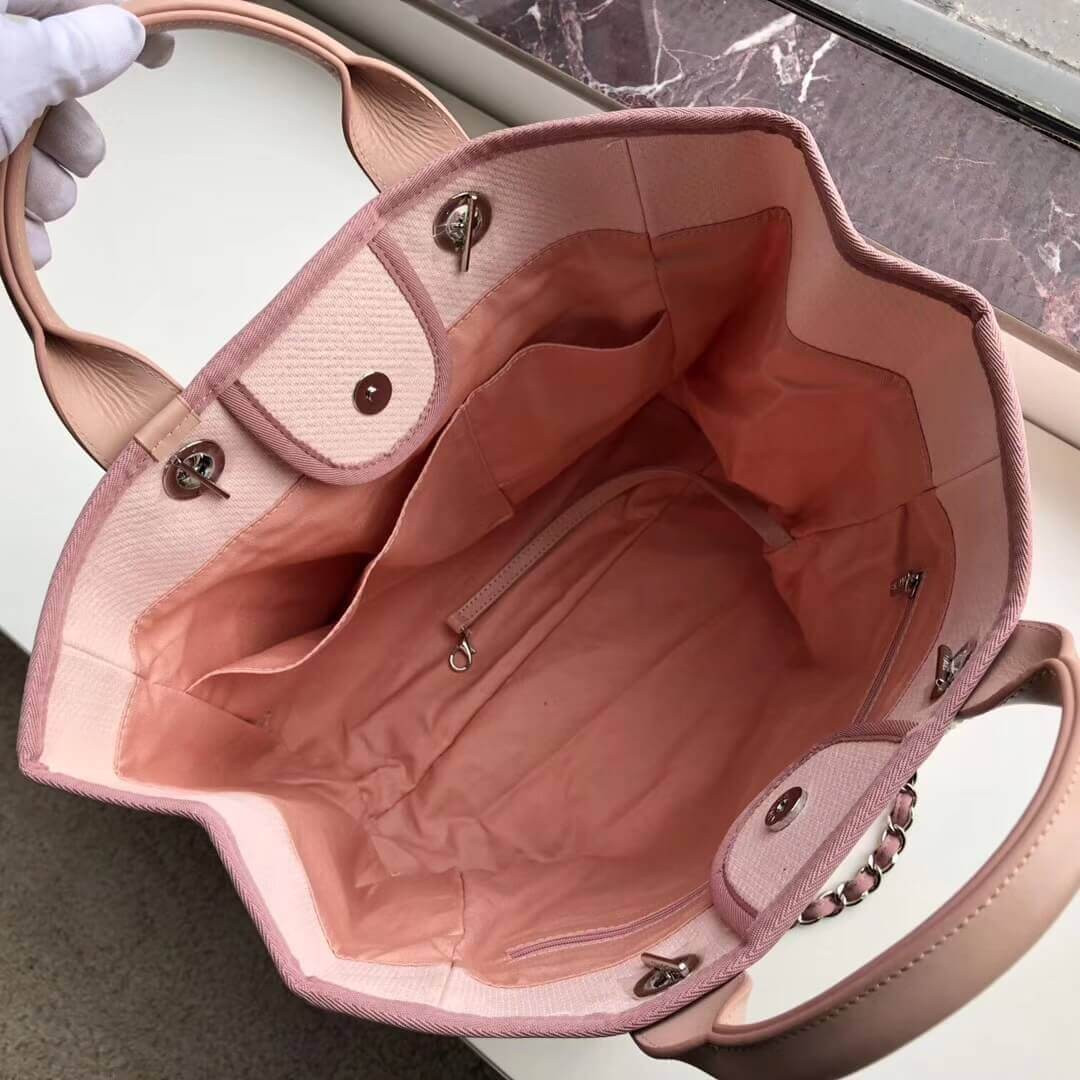 Chanel Deauville Tote 38cm Canvas Bag A66941 Pink/White
