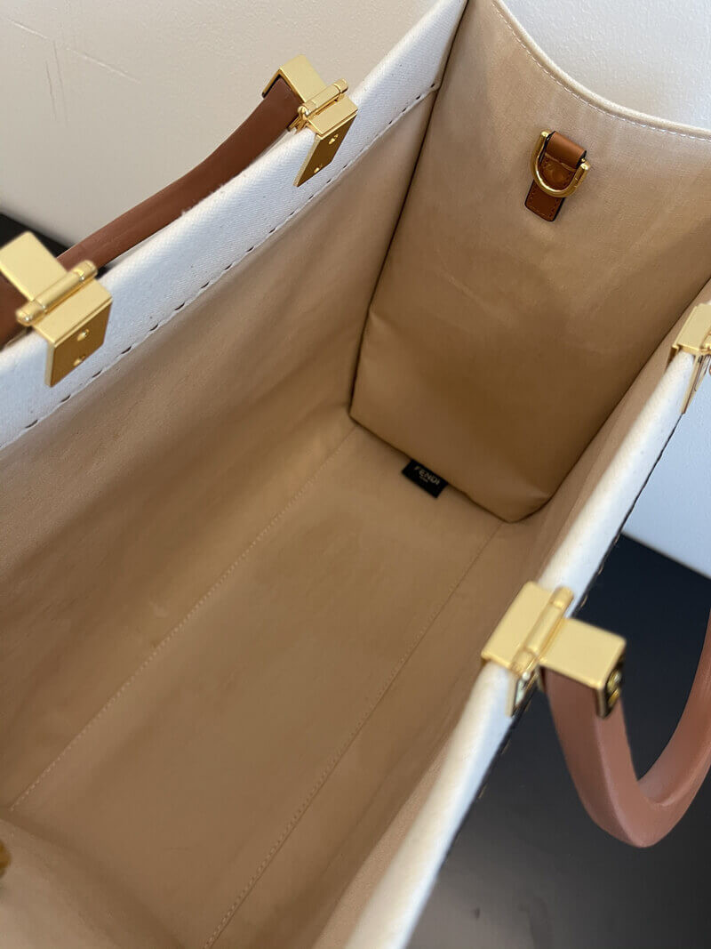 Fendi Large Sunshine Tote Bag in Cream Canvas 8BH372