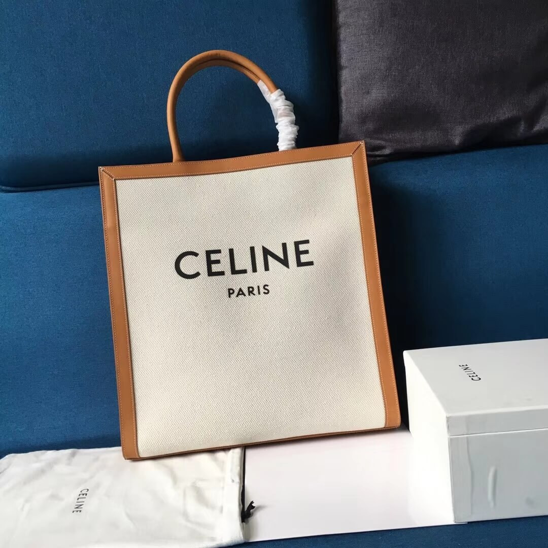 Celine Vertical Cabas Celine In Canvas With Celine Print And Calfskin 190402