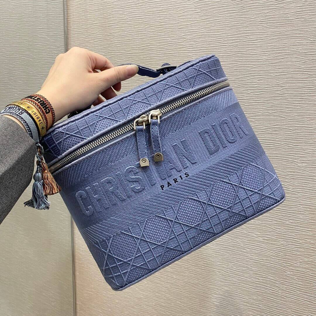 Dior Travel Vanity Case Denim Cannage Embroidery S5480