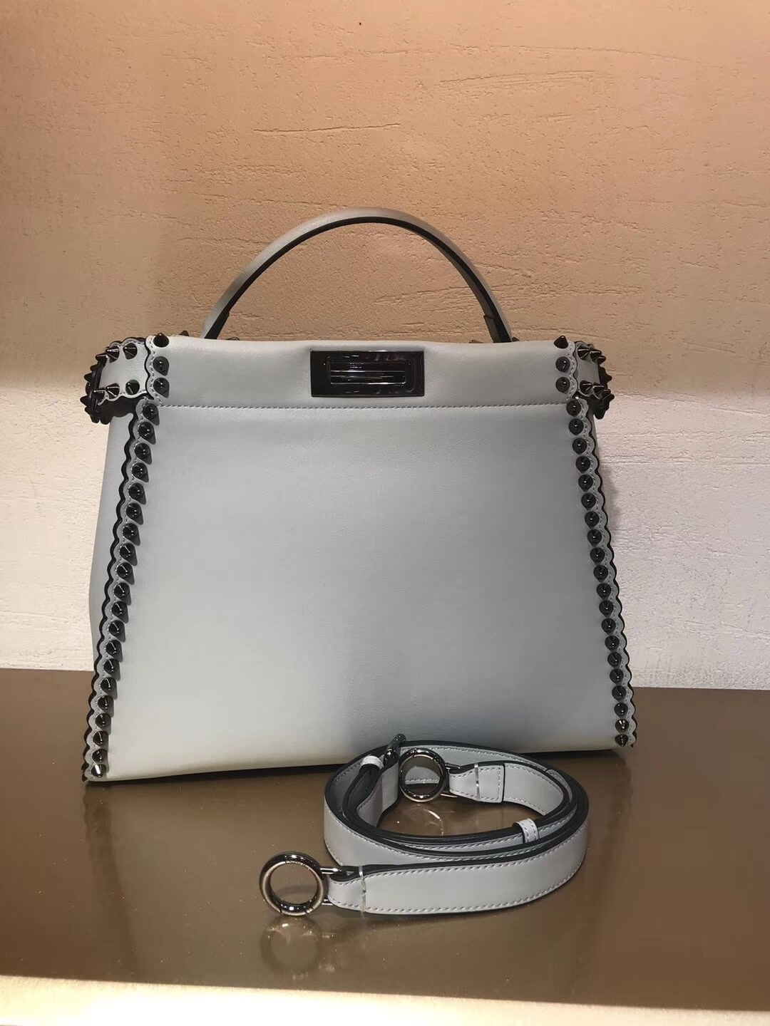 Fendi Peekaboo Medium with Metal-Plated Micro Studs 8BN290