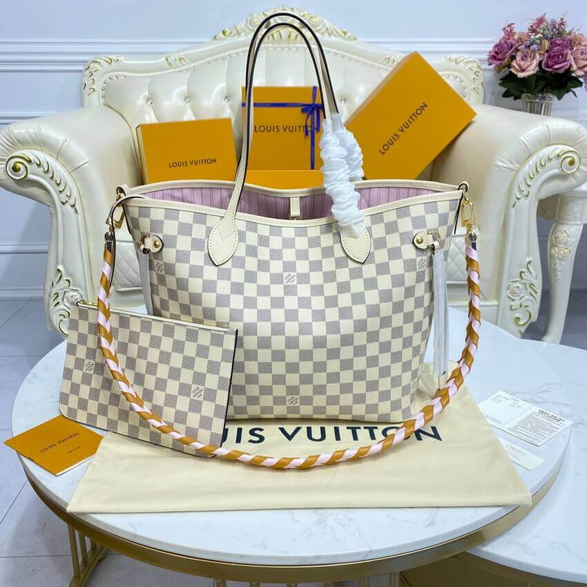 Louis Vuitton Damier Azur Neverfull MM N45295 Pink
