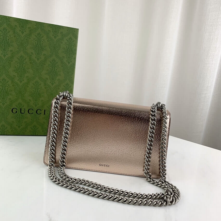 Gucci Dionysus Small Shoulder Bag in Rose Gold Lame Leather 499623