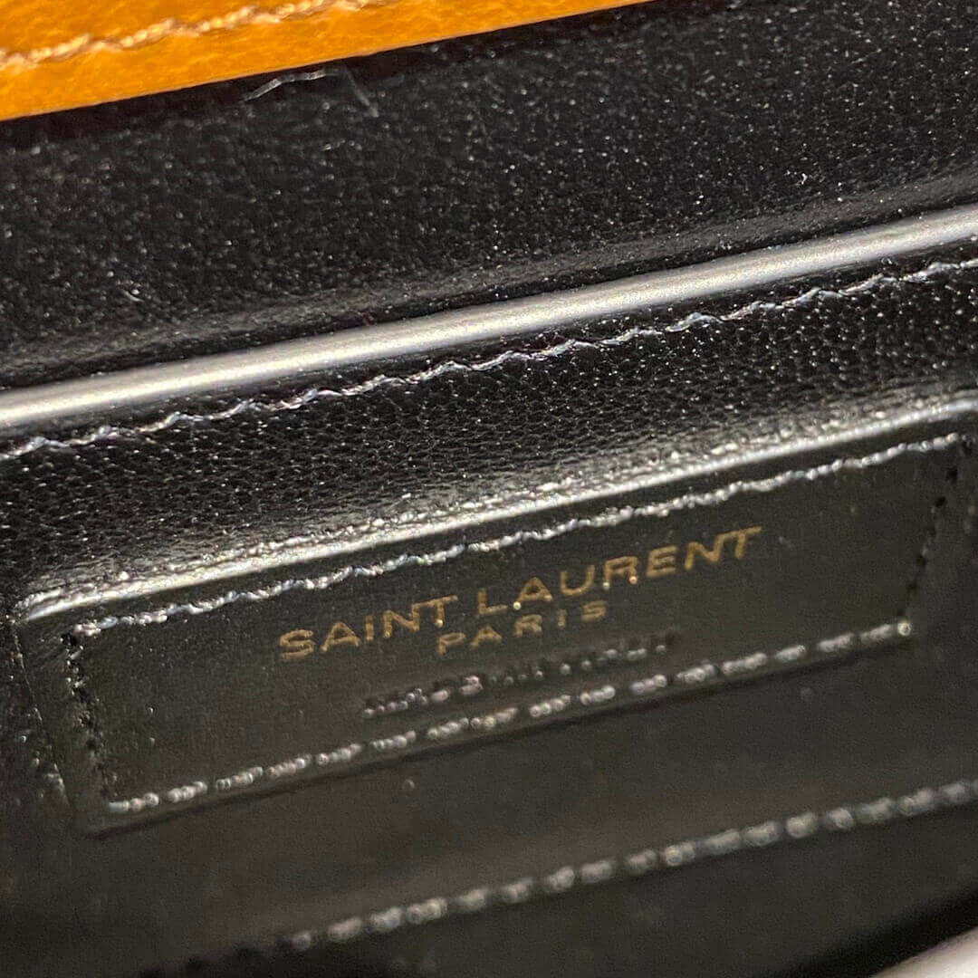 YSL Saint Laurent Cassandra Mini Top Handle Bag In Caiman Embossed Leather 602716 Brown