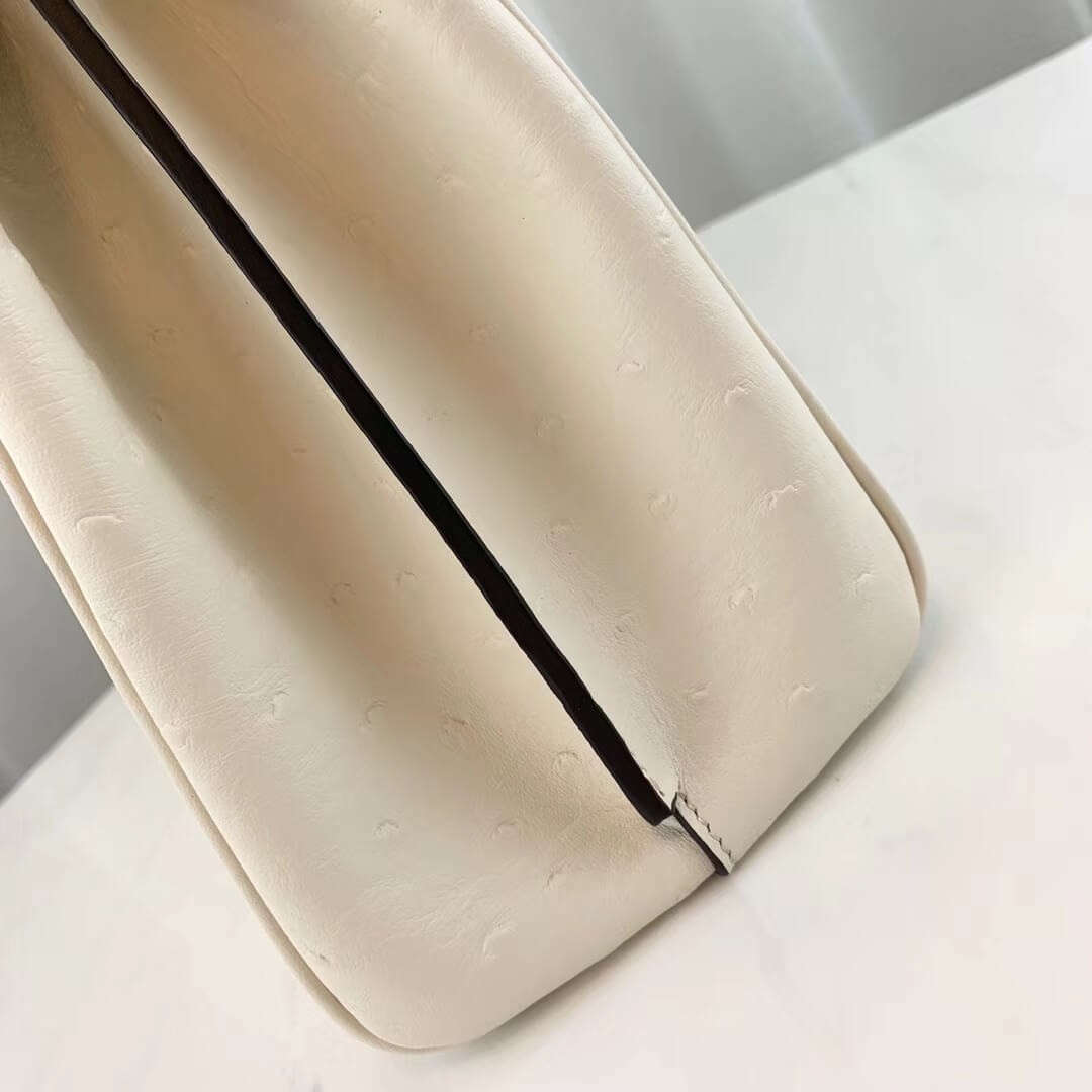 Gucci Zumi Ostrich Leather Medium Top Handle Bag 564714 White