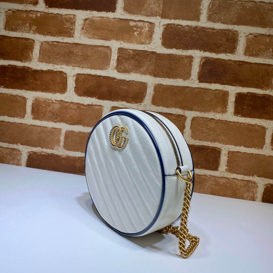 Gucci GG Marmont Mini Round Shoulder Bag 550154 White
