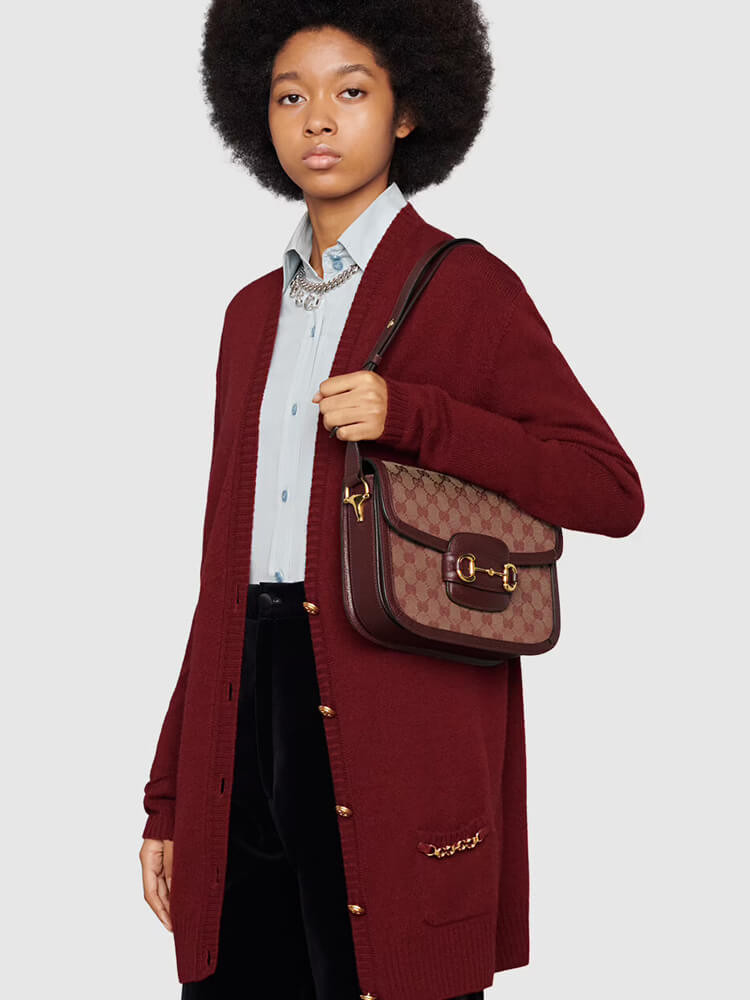 Gucci Horsebit 1955 Small Bag 602204 in  Burgundy GG Canvas