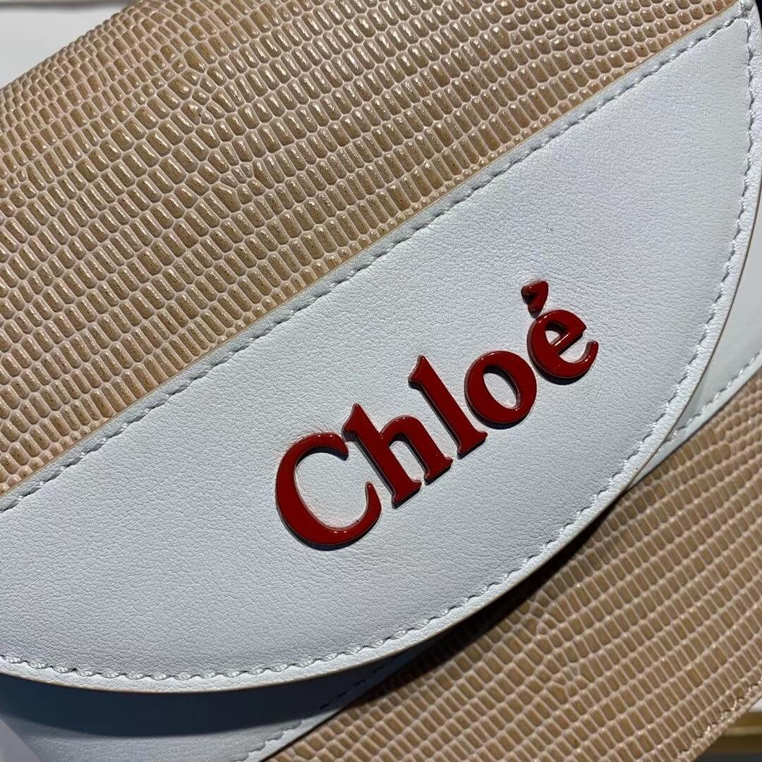 Chloe Small Aby Lock Chain Bag Embossed Lizard Effect S1220 Apricot/White