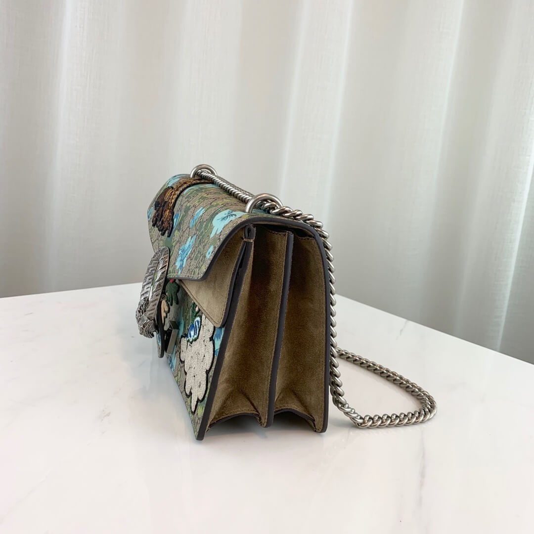 Gucci Embroidered Bee And Flower Shoulder Bag 400249 Khaki