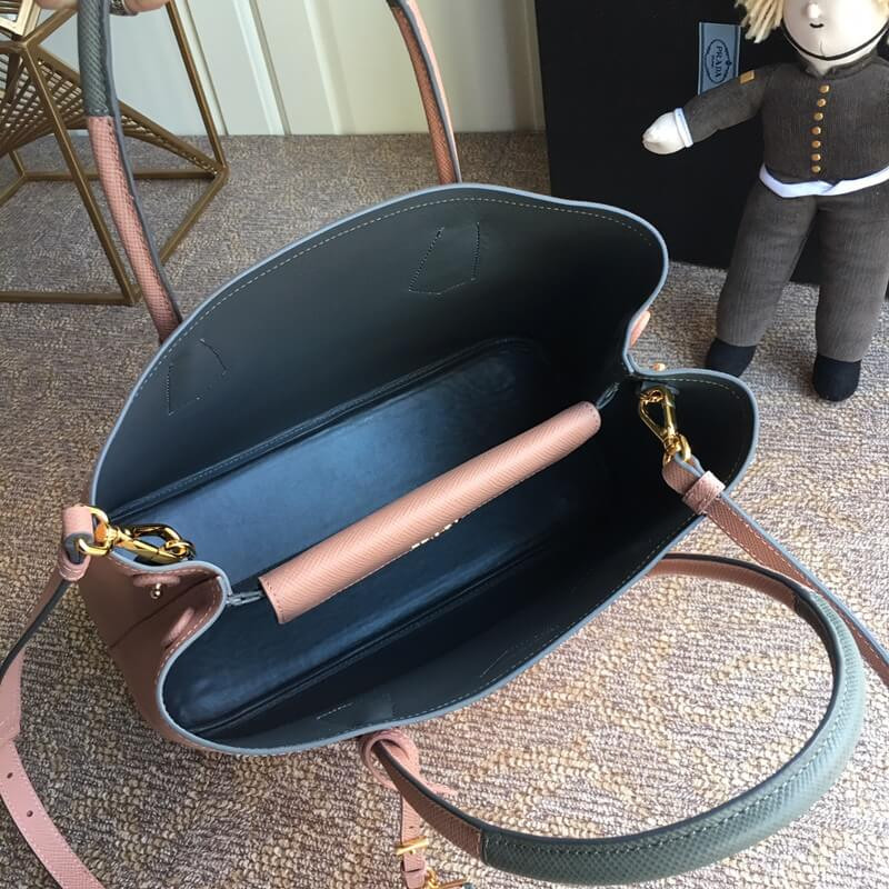 Prada Two-Tone Saffiano Leather Double Bag 1BG775 Pink/Grey