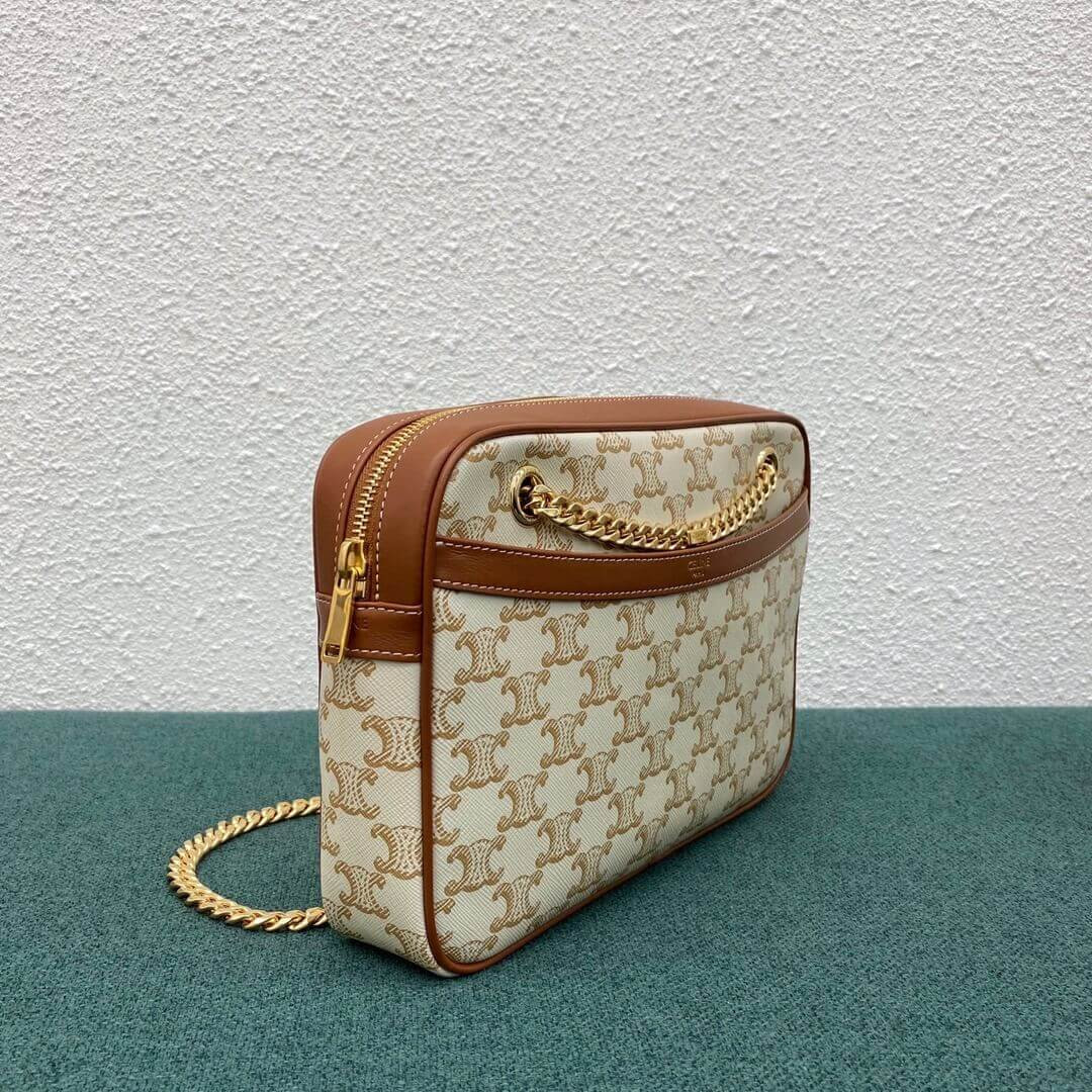 Celine Medium Patapans In Triomphe Canvas 195452 White