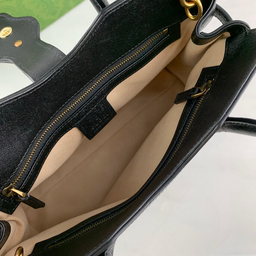 Gucci Small Top Handle Bag with Double G in Black Leather 658450