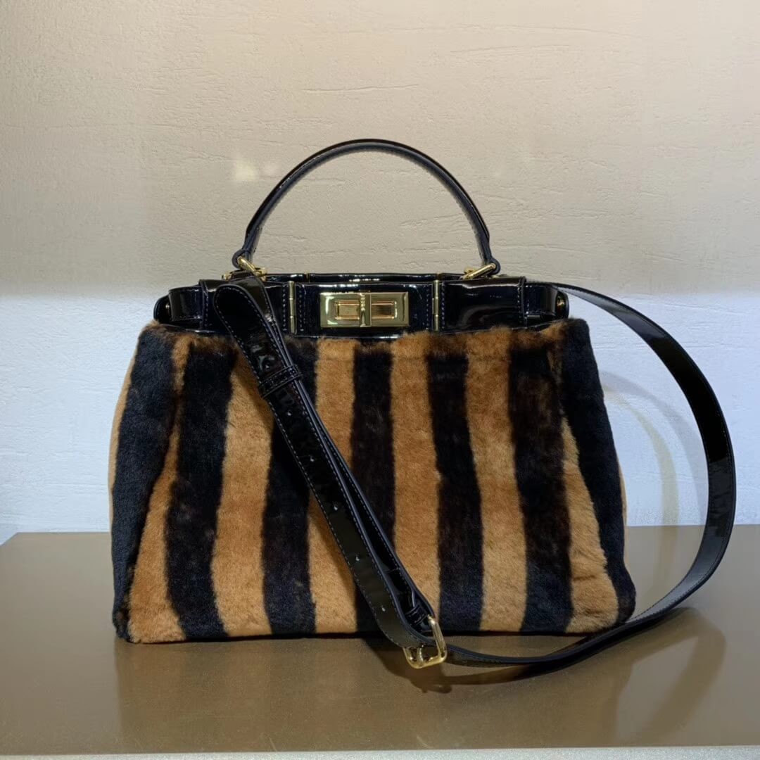 Fendi Peekaboo Iconic Medium Black Mink Bag 8BN290
