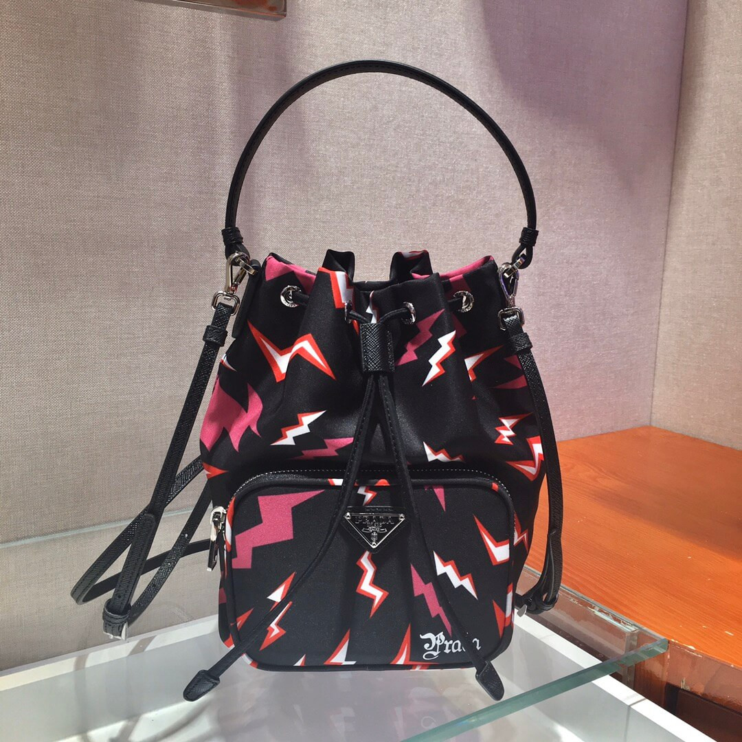 Prada Lightning Print Nylon Shoulder Bag 1BH038