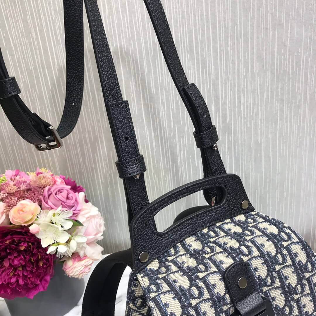 Christian Dior Mini Saddle Backpack Navy Blue Dior Oblique Jacquard 1AD086