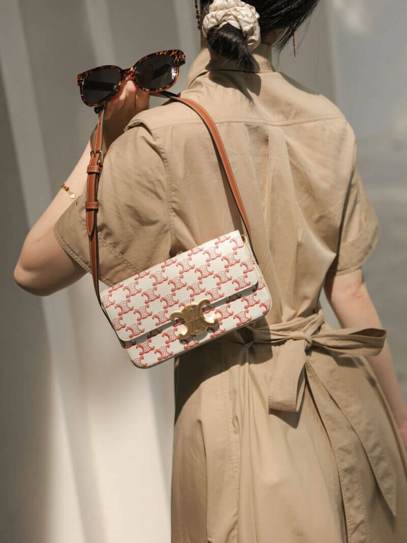 Celine Triomphe Shoulder Bag In Triomphe Canvas and Calfskin 194142